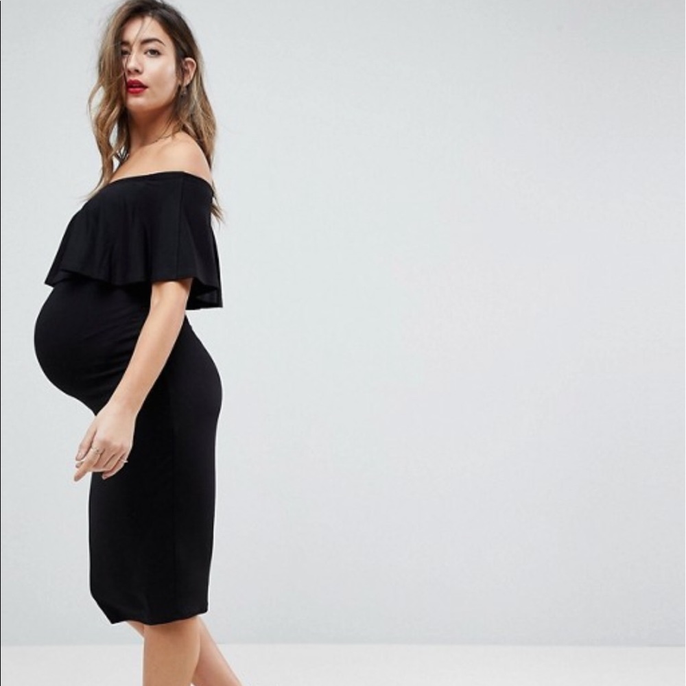 New ASOS Maternity Midi Off shoulder Dress Ruffle